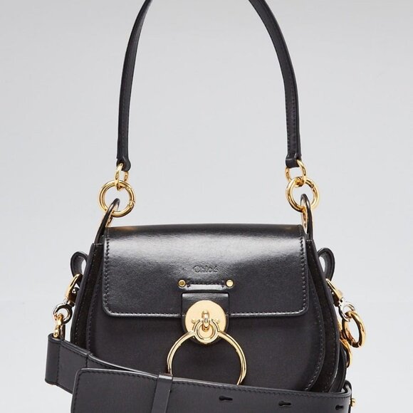 Chloe Handbags - Chloe Black Pebbled Leather Tess Saddle Bag